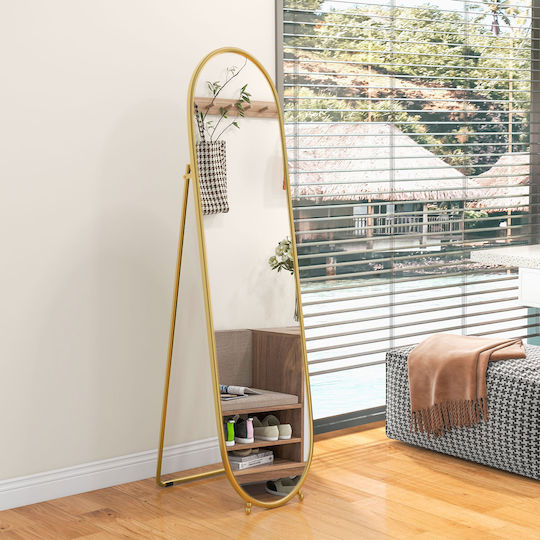 HomCom Boden- oder Standspiegel Oval mit Gold Metallischem Rahmen 159x41cm