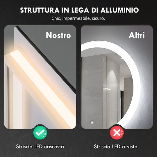 HomCom Καθρέπτης Μπάνιου Led από Μέταλλο 80x60cm Λευκός