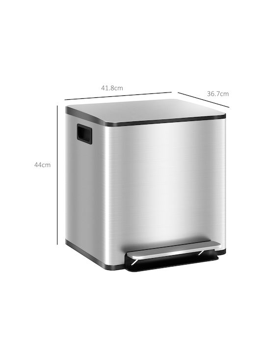 HomCom Waste Bin Recycling made of Stainless Steel with Pedal Silver 15lt 1pcs