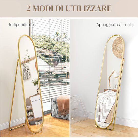 HomCom Boden- oder Standspiegel Oval mit Gold Metallischem Rahmen 159x41cm
