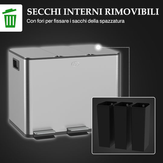 HomCom Coș De Gunoi Pentru Reciclare Din Oțel Inoxidabil Cu Pedală 20lt Argintiu