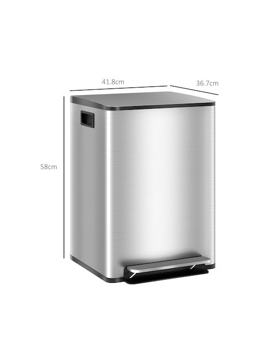 HomCom Waste Bin Recycling made of Stainless Steel with Pedal Silver 20lt 1pcs