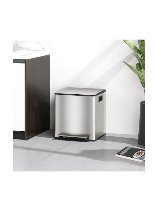 HomCom Waste Bin Recycling made of Stainless Steel with Pedal Silver 15lt 1pcs