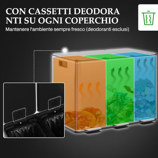 HomCom Coș De Gunoi Pentru Reciclare Din Oțel Inoxidabil Cu Pedală 20lt Argintiu