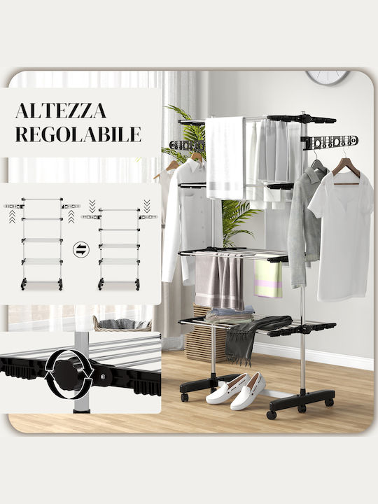HomCom Stainless Steel Folding Floor Clothes Drying Rack 142x55cm