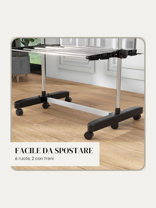 HomCom Stainless Steel Folding Floor Clothes Drying Rack 142x55cm