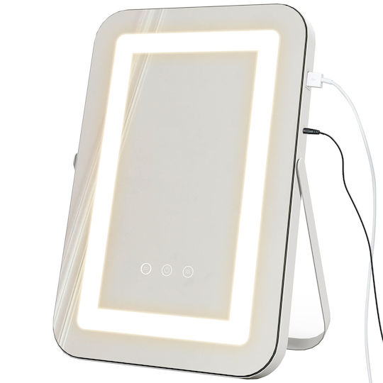 HomCom Schminkspiegel Tischgerät mit Licht 4x4cm Weiß
