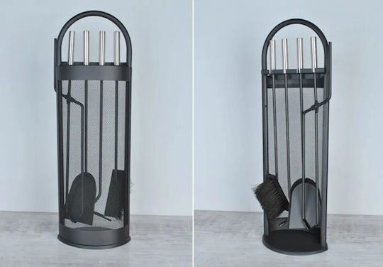 Zola Fireplace Accessories Set 4 Pieces Metal Stand Black 30x40x73 Cm