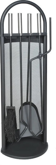 Zola Fireplace Accessories Set 4 Pieces Metal Stand Black 30x40x73 Cm