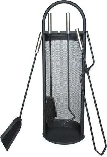 Zola Fireplace Accessories Set 4 Pieces Metal Stand Black 30x40x73 Cm