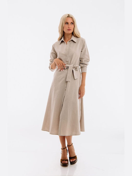 Freestyle Summer Midi Shirt Dress Dress Beige