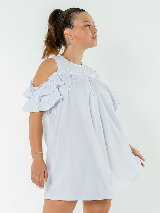 Rock Club Dress with Ruffle White