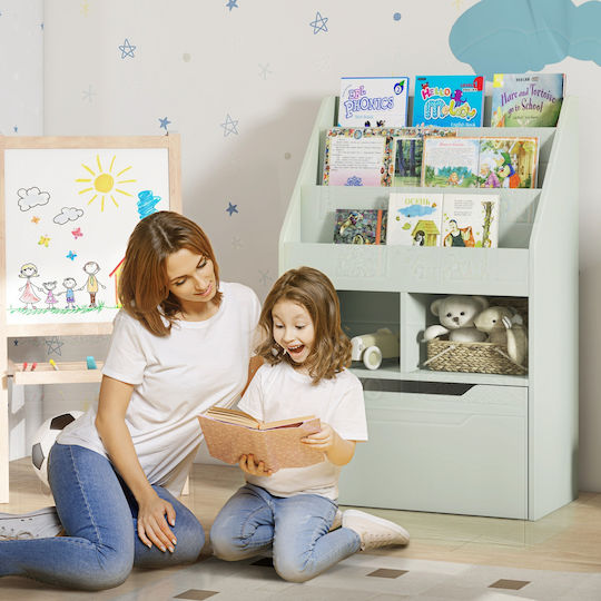 Kids Wooden Bookcase Green 60x29.9x90cm