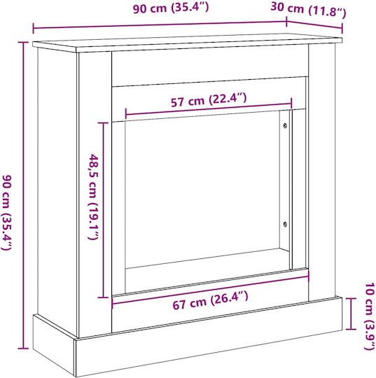 vidaXL Metallic Fireplace Screen with Panels 90x30x90cm White