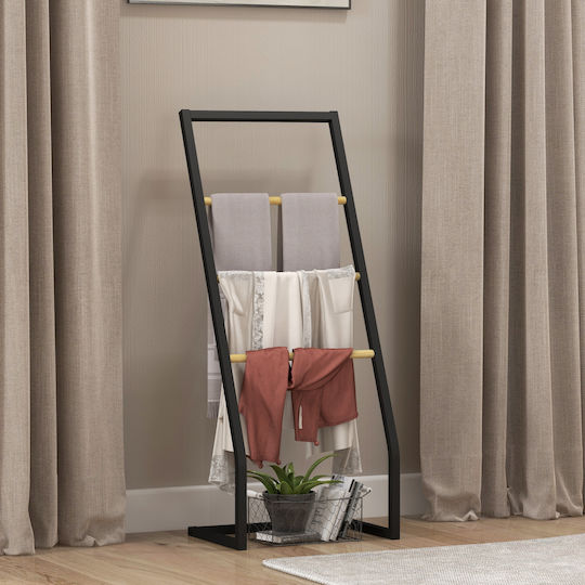 HomCom Ράγα Μπάνιου Μονή Επιτοίχια με Βίδες ​40.5x28cm Inox Μαύρη