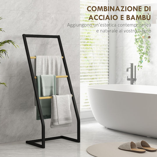 HomCom Ράγα Μπάνιου Μονή Επιτοίχια με Βίδες ​40.5x28cm Inox Μαύρη