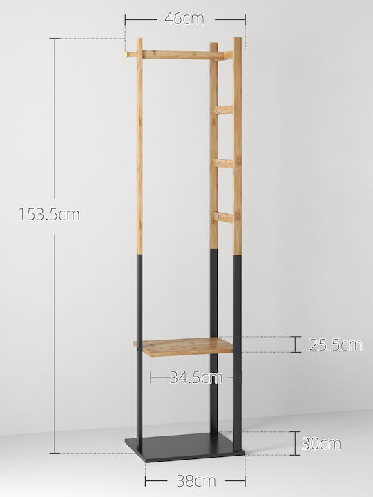 HomCom Floor Garment Rack made of Wood Black 46x28x153.5cm