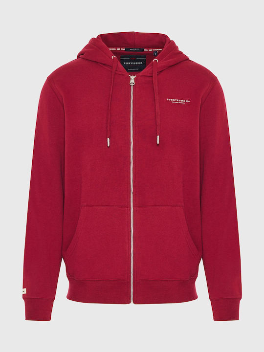 Funky Buddha Herren Sweatshirt Jacke mit Kapuze und Taschen Rot