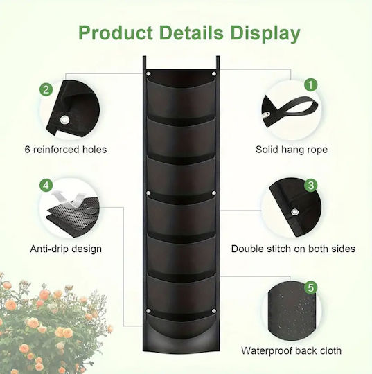 Vertical Textile Flower Holder Zola 7 Pockets Perfect Herbs Succulents Total Length 10