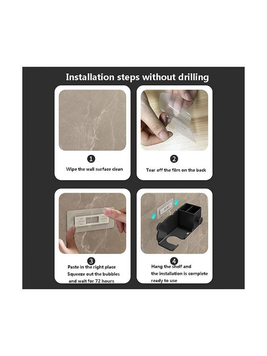 Suport pentru uscător de păr Zola din plastic, orificiu cu diametru de 5,5 cm, 23 x 8,6 x 9,5 cm, negru