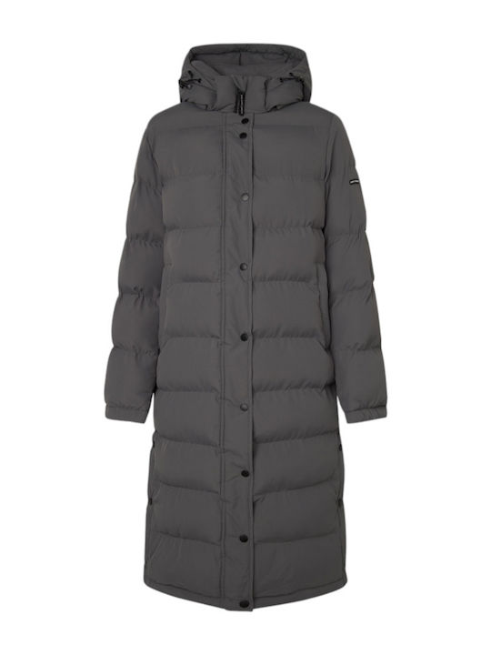 Pepe Jeans Women's Long Puffer Jacket for Winter Gray