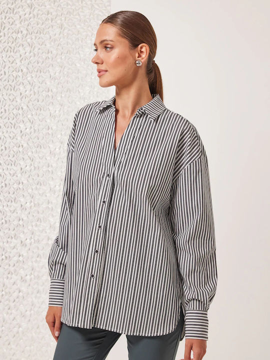 Enzzo Women's Striped Long Sleeve Shirt Anthracite