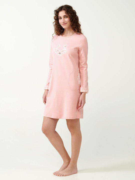 Vamp Winter Cotton Women's Nightdress Pink Peach