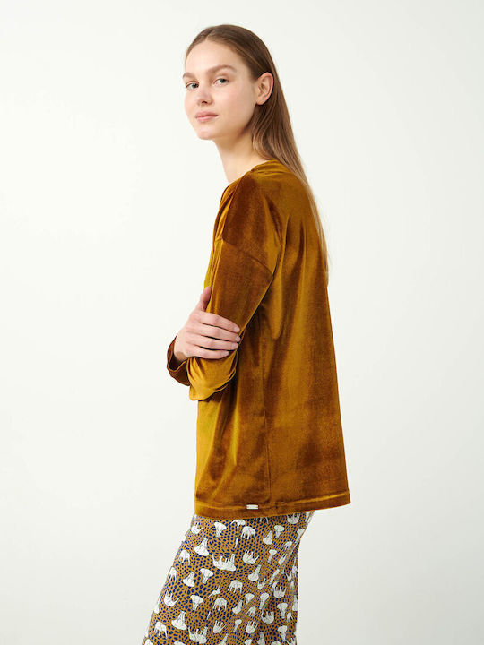 Vamp Winter Damen Pyjama-Set Samt Yellow Narcissus