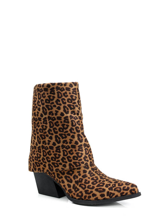 Leopard Western Ankle Boots Square Heel