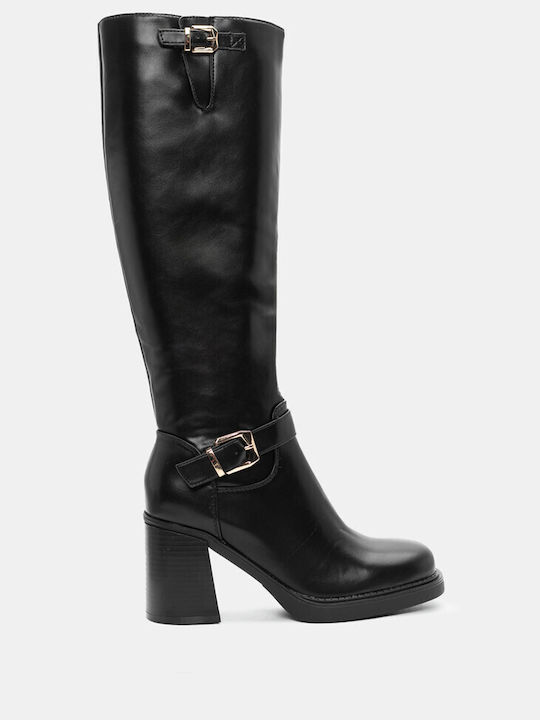 Luigi Synthetic Leather High Heel Women's Boots with Zipper Black