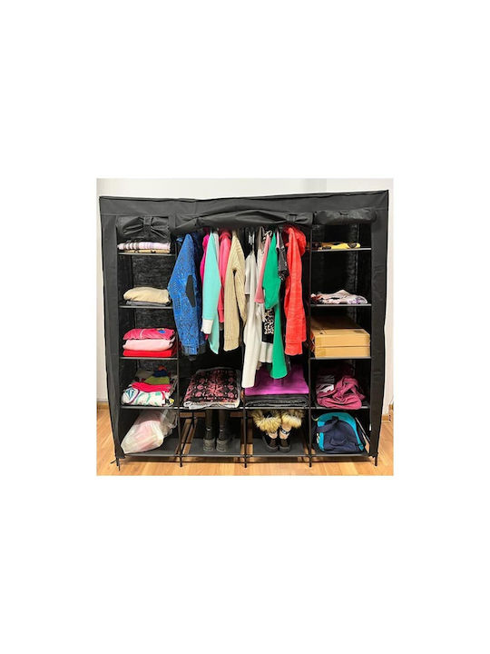 Fabric Wardrobe with Zipper and Shelves in Black Color 170x42x170cm
