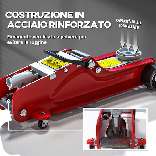 HomCom Hydraulic Carriage Jack with Lifting Capacity up to 38cm and Weight Capacity up to 2.5 Tons