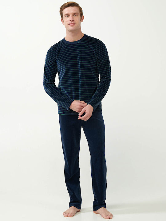 Vamp Men's Winter Velvet Pajamas Set Blue Eclipse