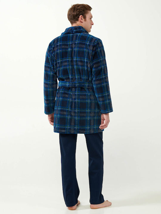 Vamp Χειμερινή Ανδρική Ρόμπα Fleece Blue
