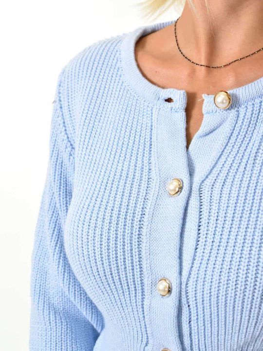 Potre Women's Knitted Cardigan with Buttons Light Blue