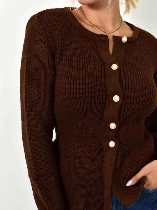 Women's Knitted Cardigan with Buttons Brown