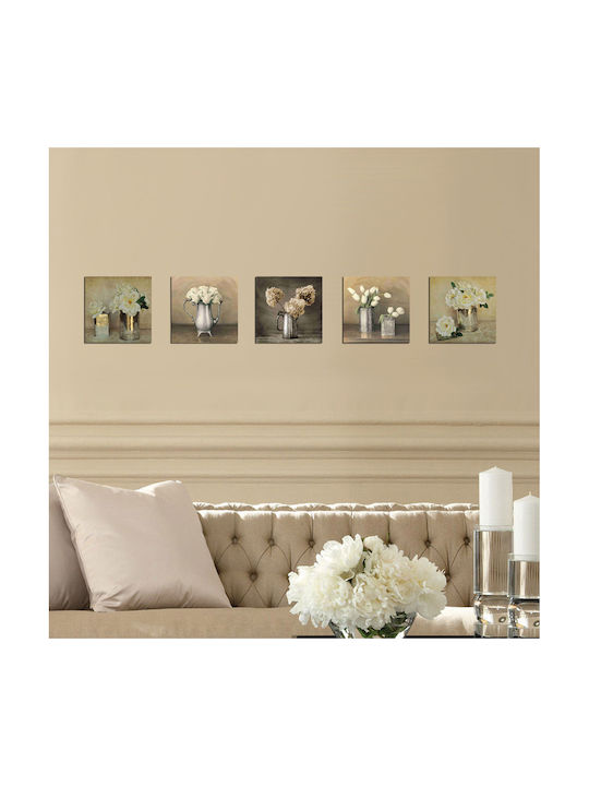 HomeMarkt Flowers Fivefold Painting Wooden 75x15cm