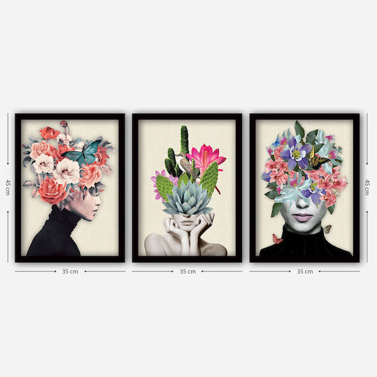 Megapap Flower Girls Triplu Tablou Plastic 35x45cm