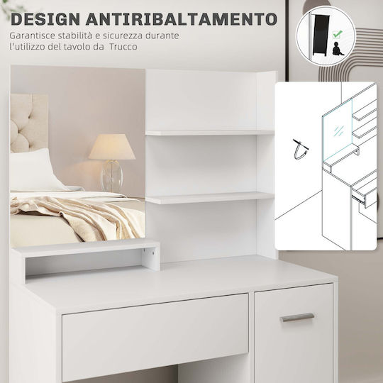 Bodenstehende Schminktisch Schlafzimmer Holz Weiß mit Spiegel & Hocker 80x40x132cm