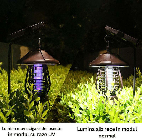 Lampă Solară de Grădină Anti-insecte Țânțari Muște UV LED Material ABS 5W Putere 1.2V 8 Ore Autonomie 2 Moduri de Operare IP65 Șoc Electric 380 Volți 30 x 19.5 cm Mare