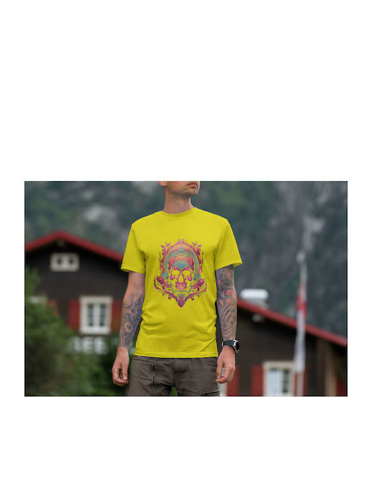 Psychedelic Skull T-shirt Yellow Cotton