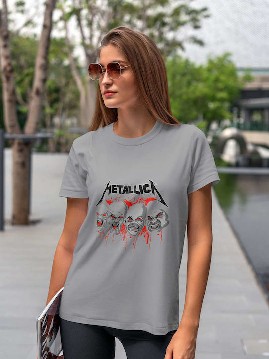 Graphic Design T-shirt Metallica Gray Cotton