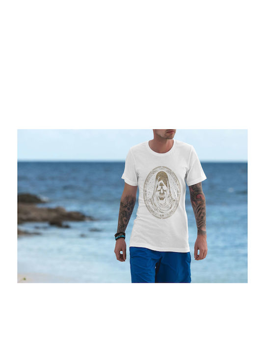 Hooded Skull With Starry Background T-shirt White Cotton