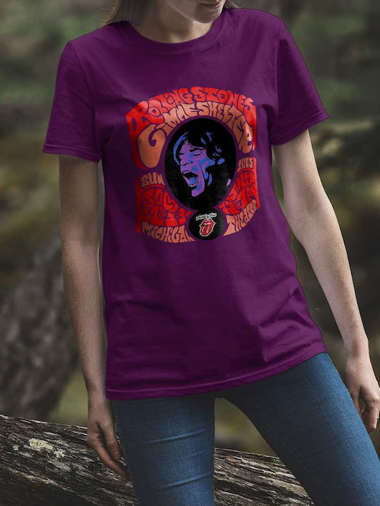 Poster T-shirt Rolling Stones Μωβ Βαμβακερό