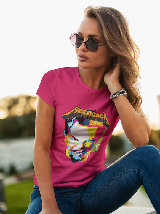 Colorful T-shirt Metallica Fuchsia Cotton