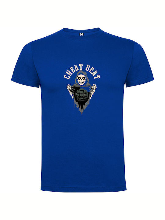 Skull Harvest T-shirt Blue Cotton