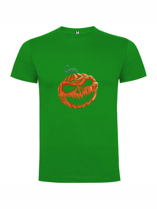 Grimacing Pumpkin Art T-shirt Πράσινο Βαμβακερό