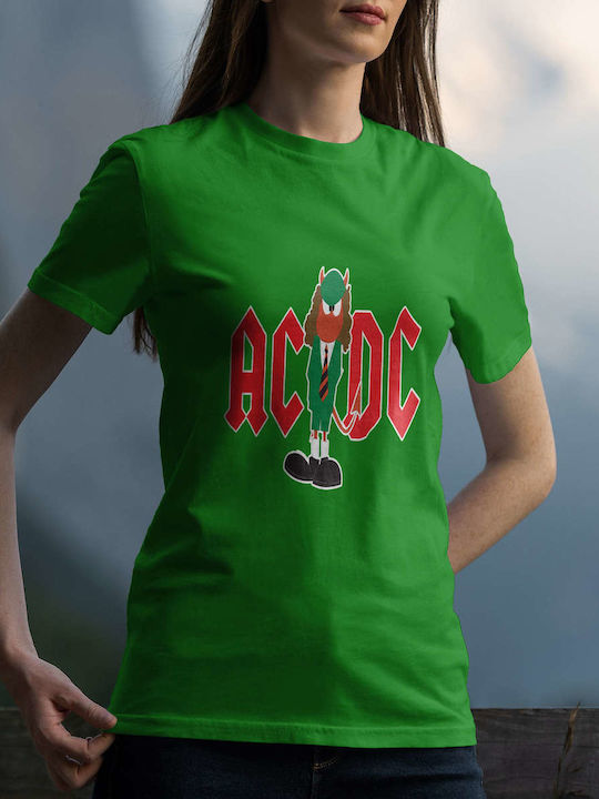 Cartoon Devil T-shirt AC/DC Πράσινο Βαμβακερό