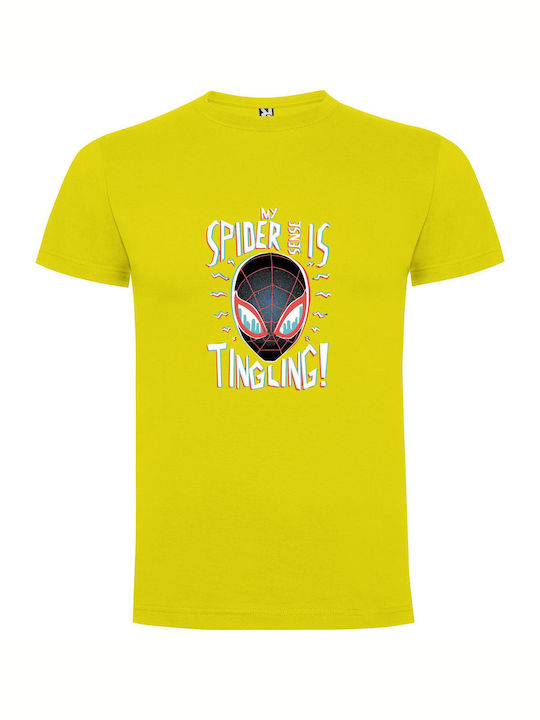 Spider Sense Tingling: Artistic Spiderverse T-shirt Yellow Cotton