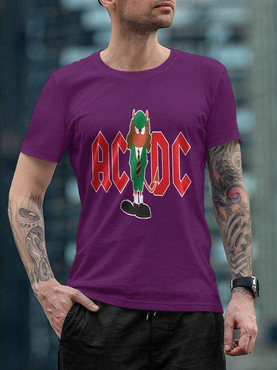 Cartoon Devil T-shirt AC/DC Μωβ Βαμβακερό